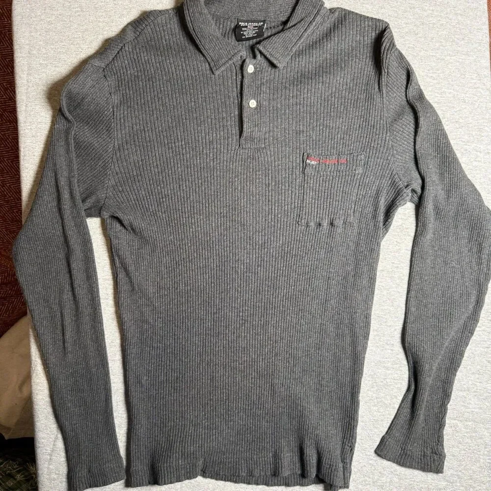 Vintage Black Label Polo Ralph Lauren Cotton Polo Sweater Men L Long Sleeve Gray